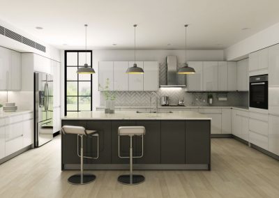 Lacquer White European Kitchen Cabinets in Colorado Springs